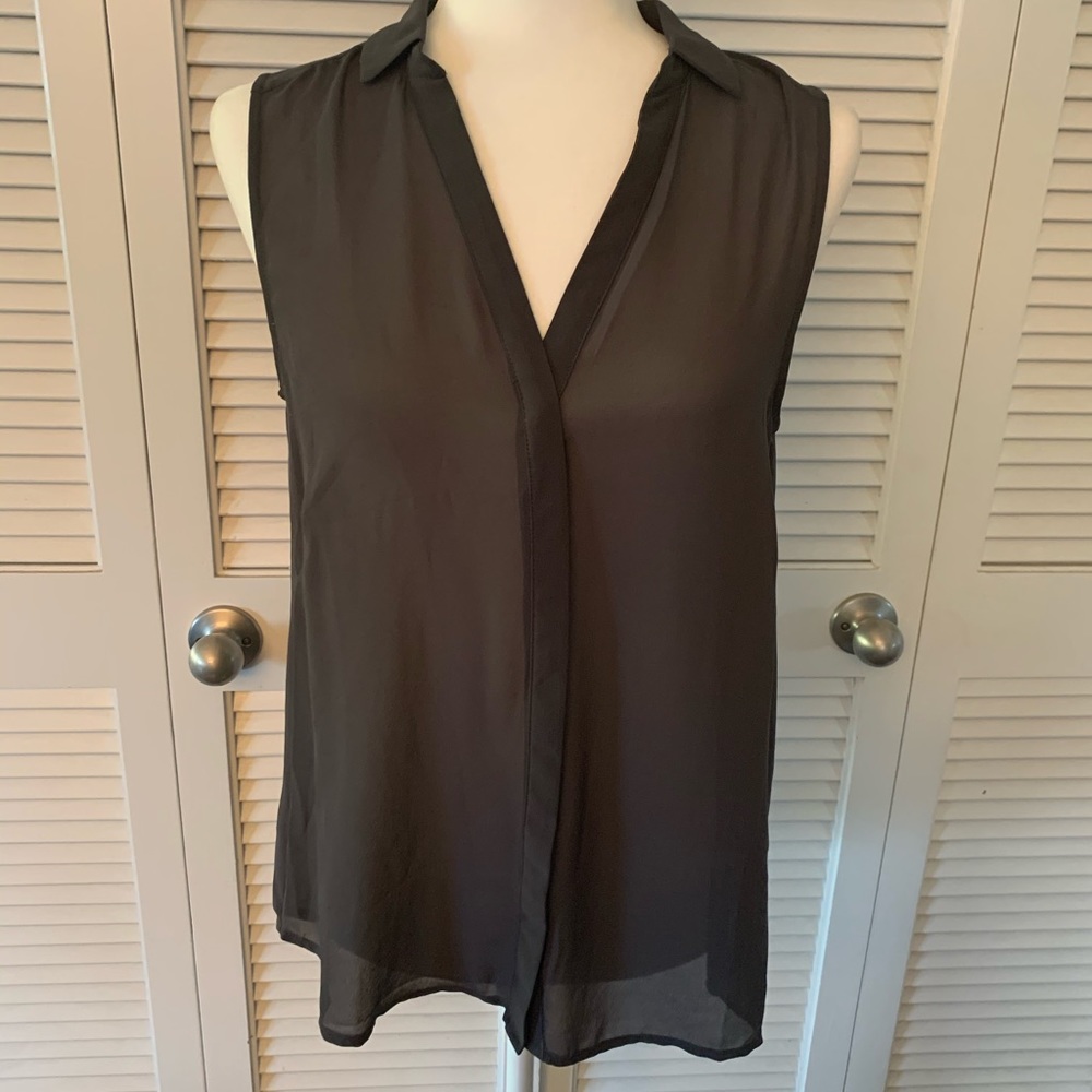 Grey Sheer Button Short Sleeve Top
